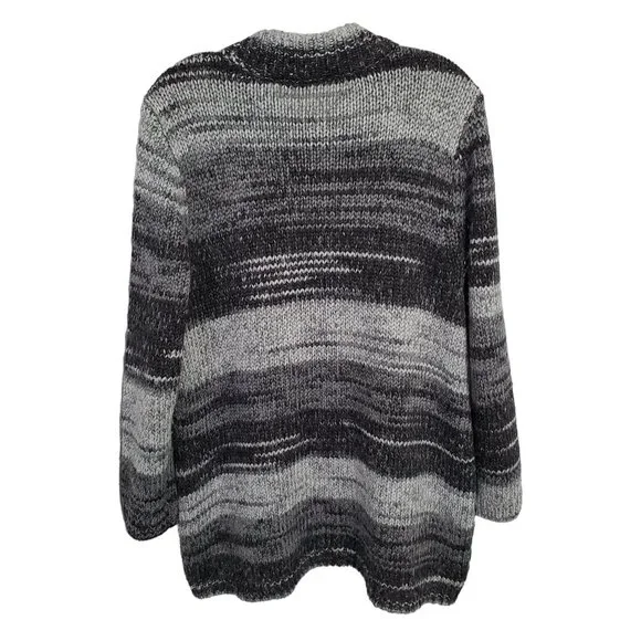 J Jill Size S Cardigan Button Jacket Chunky Knit Wool Blend Gray Stripes Pockets - Picture 2 of 8